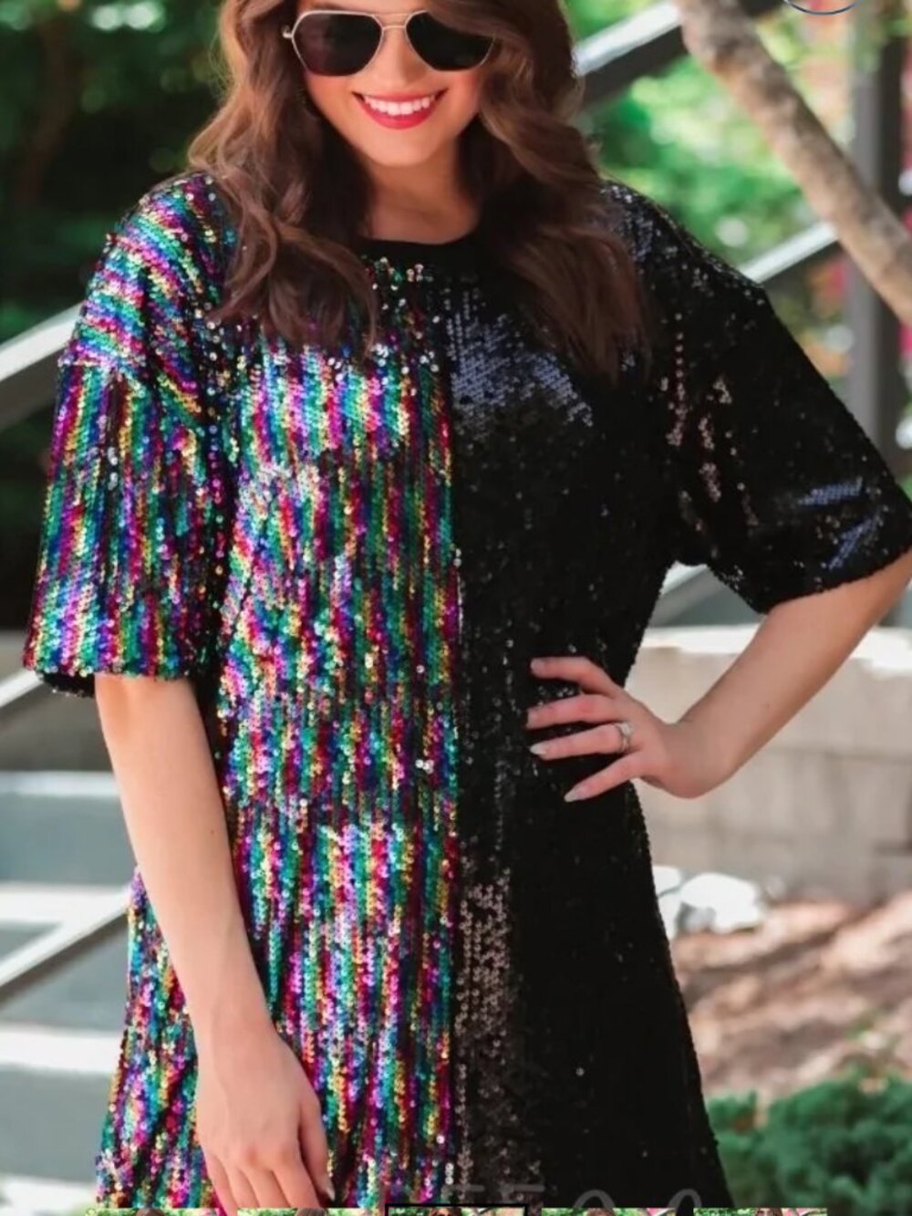 Jess Lea Black & Rainbow Sequin Shift Mini Dress Party Disco Cocktail Retro Prom